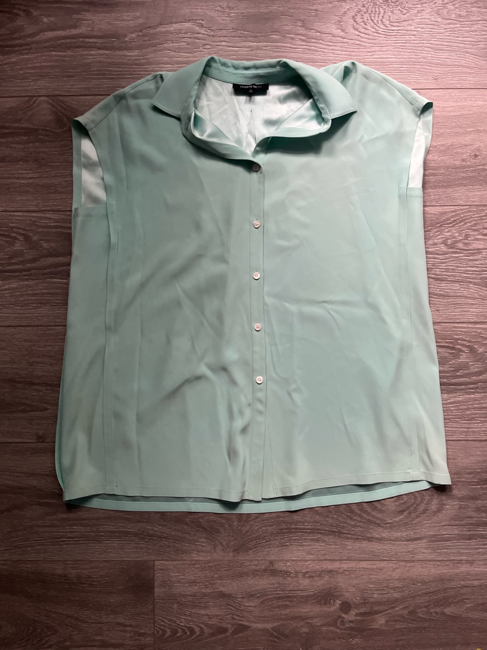 Lafayette 148 Blue Green 100% Silk Draped Sleeveless Button Down S Career Work